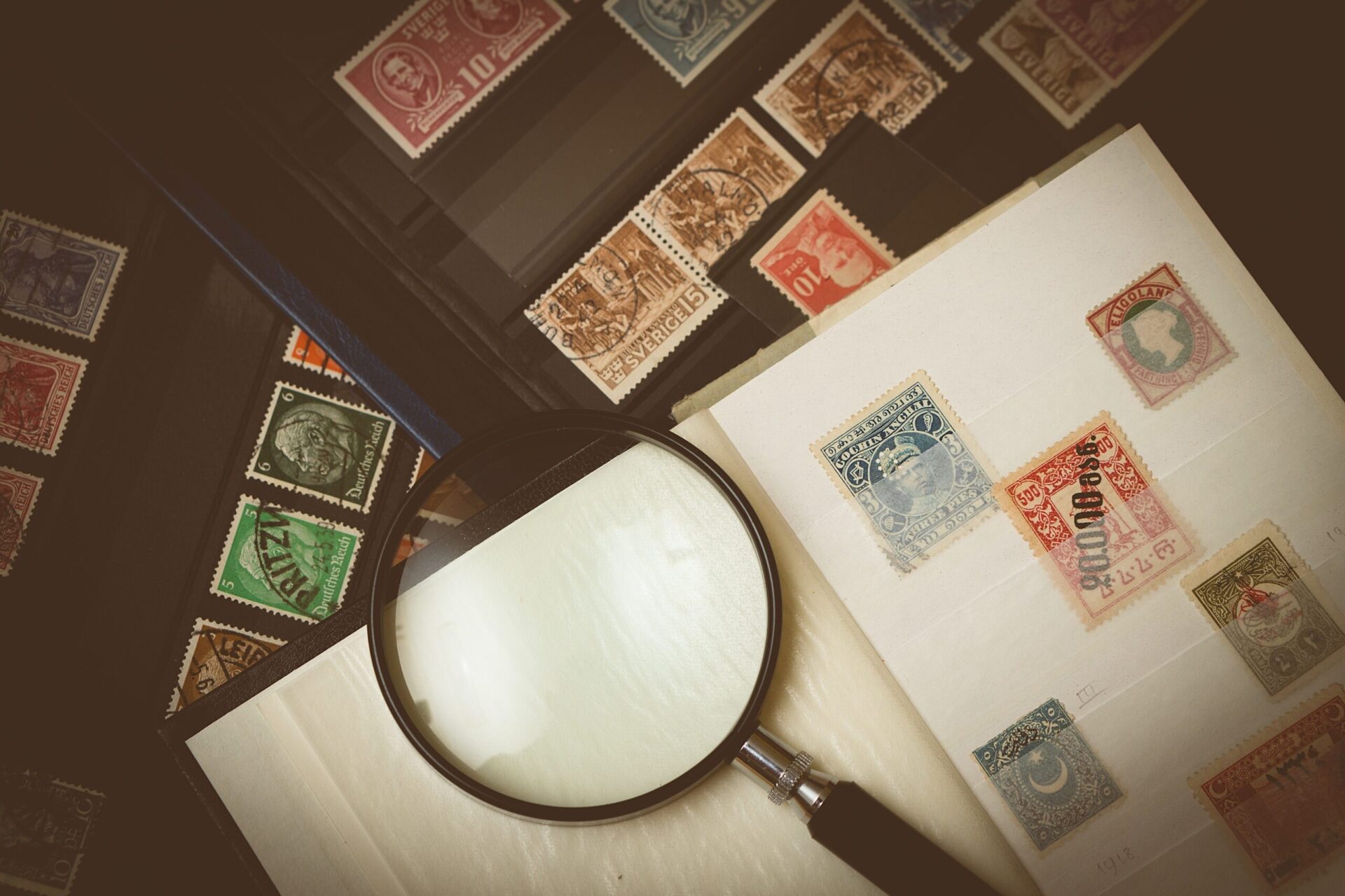 identify a stamp with magnifying glass