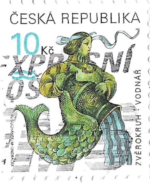 Czech Republic Aquarius Zodiac sign postage stamp