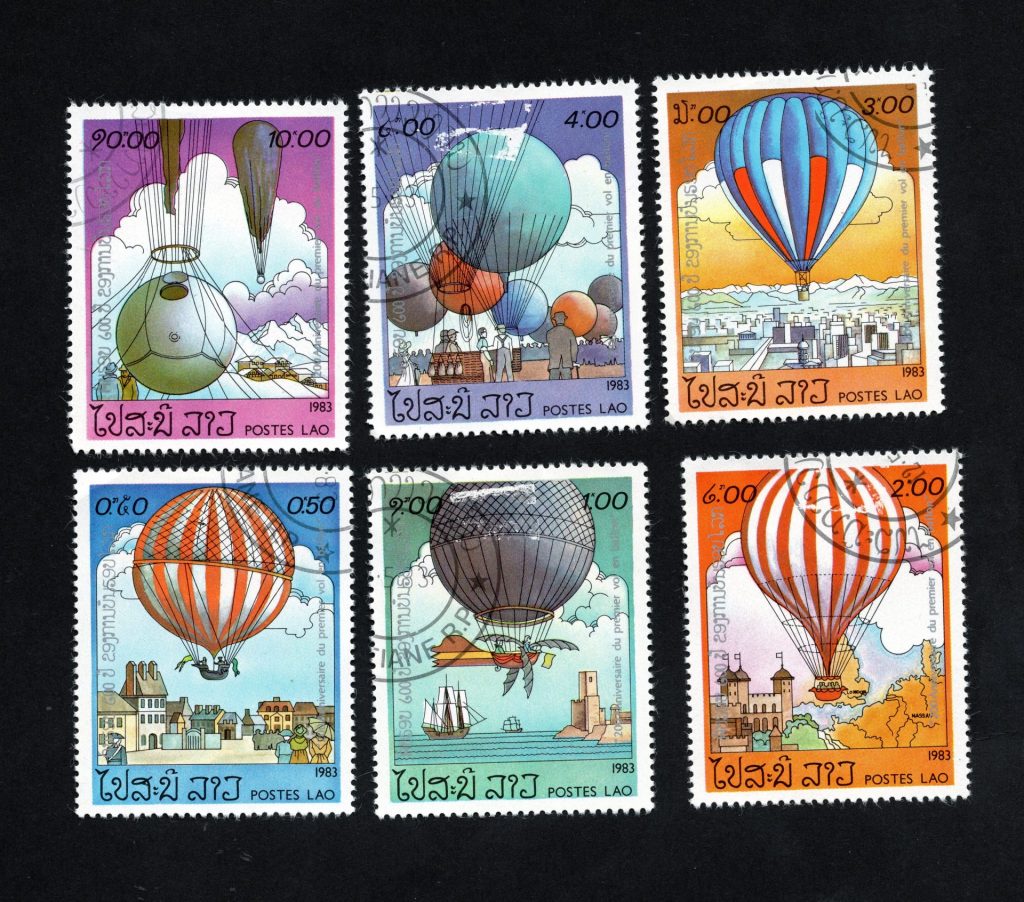 hot air balloons on postage stamps from laos